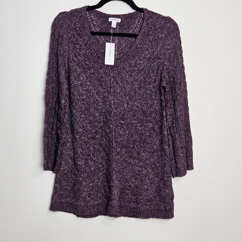 Westport Tunic Sweater Top Womens Sz S Purple Marled V-Neck Knit Pullover NEW